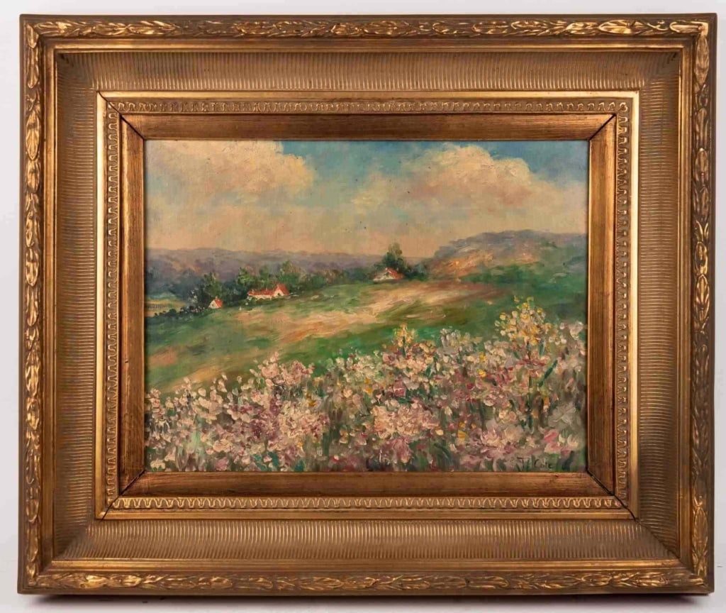 J COLE LANDSCAPE WITH WILDFLOWERS AND COTTAGES OIL (1 of 8)