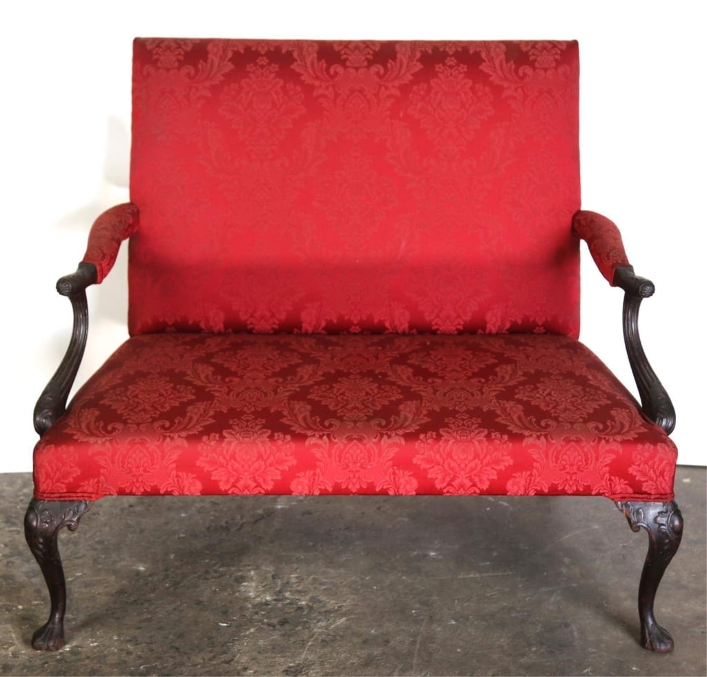 ENGLISH ANTIQUE CARVED MAHOGANY SETTEE (1 of 5)