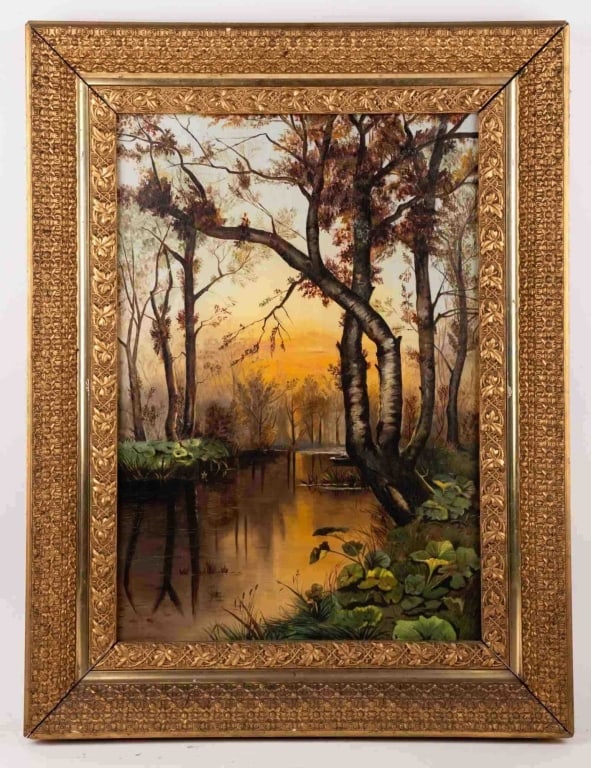 LANDSCAPE 19TH C. OIL ON CANVAS, SIGNED: Oil on canvas. Signed lr. Framed. Note: Each lot in this auction was stored in an active industrial warehouse. Accordingly, lots may exhibit dust and/or surface residue and may benefit from cleaning. 