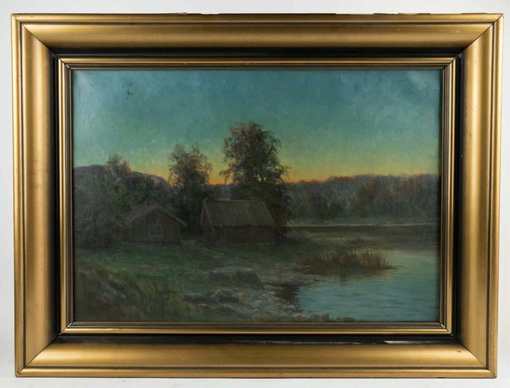 LANDSCAPE PAINTING OIL ON CANVAS: Landscape painting oil on canvas signed to ll. Framed. Note: Each lot in this auction was stored in an active industrial warehouse. Accordingly, lots may exhibit dust and/or surface residue and may be