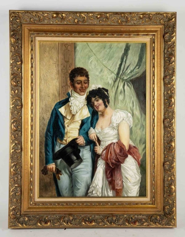 NEGRIES, 20TH C. DECORATIVE PORTRAIT, O/C: Negries, 20th c. Decorative portrait, o/c signed to ll. Framed. Note: Each lot in this auction was stored in an active industrial warehouse. Accordingly, lots may exhibit dust and/or surface residue a
