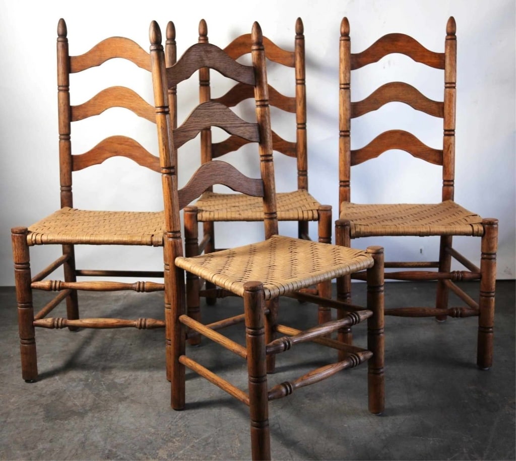 AMERICAN SET OF 4 COUNTRY OAK SIDE CHAIRS (1 of 7)
