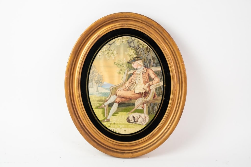 NEEDLEPOINT FRAMED PARK SCENE (1 of 5)