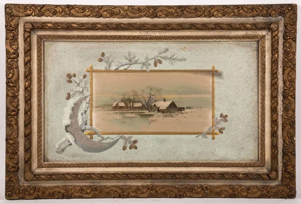 WINTER LANDSCAPE, OIL ON SILK: Oil on silk, laid down on board. Apparently unsigned. Framed. Note: Each lot in this auction was stored in an active industrial warehouse. Accordingly, lots may exhibit dust and/or surface residue and