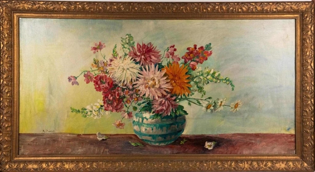 MARGIT PRUSER, STILL LIFE, O/C: Oil on canvas. Signed to lr. Framed. Note: Each lot in this auction was stored in an active industrial warehouse. Accordingly, lots may exhibit dust and/or surface residue and may benefit from cleanin