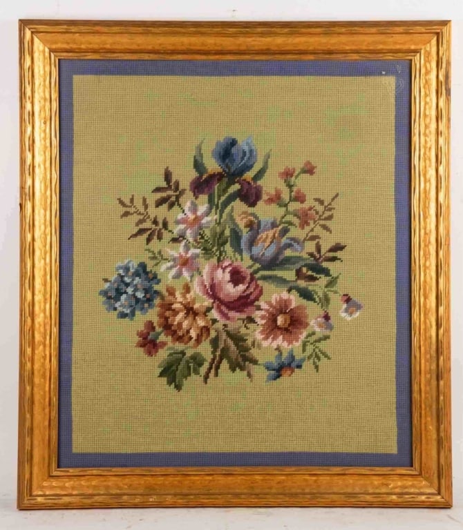 AMERICAN FLORAL NEEDLEPOINT IN GILT FRAME (1 of 5)