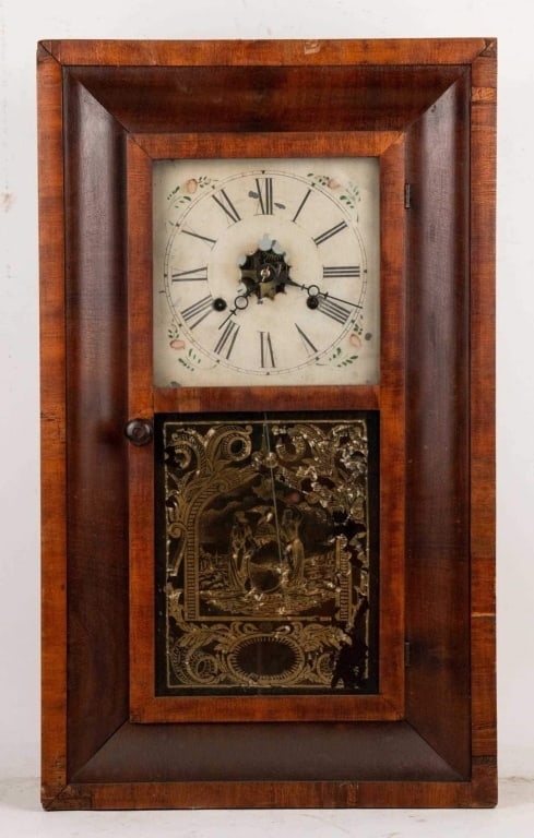 AMERICAN 19TH CENT REVERSE PAINTED MANTLE CLOCK (1 of 6)