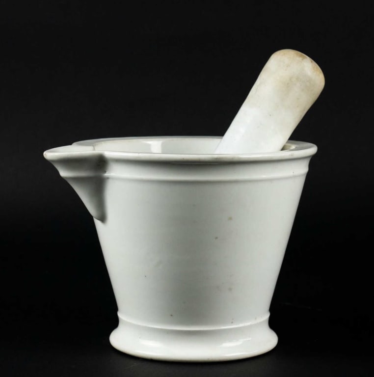 ANTIQUE CERAMIC MORTAR & PESTLE (1 of 4)