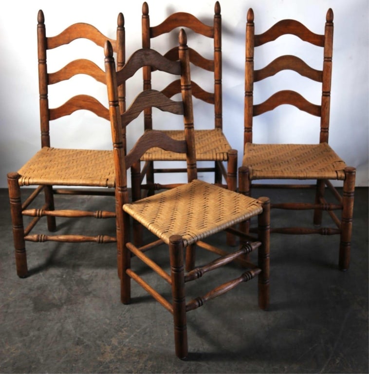 AMERICAN PRIMITIVE LADDER BACK CHAIR SET OF FOUR (1 of 3)