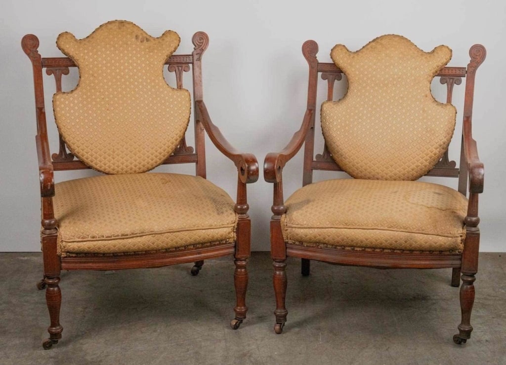 FRENCH PAIR OF VICTORIAN CARVED MAHOGANY CHAIRS (1 of 5)
