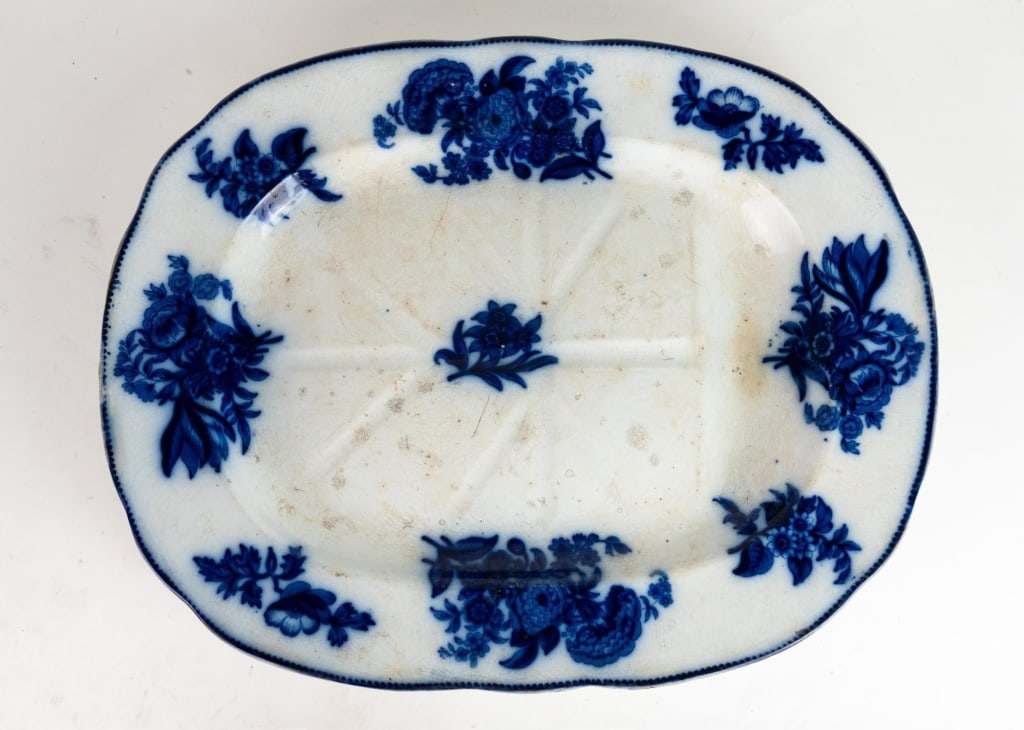 CLAREMONT ADAMS ANTIQUE FLOW BLUE MEAT PLATTER (1 of 6)