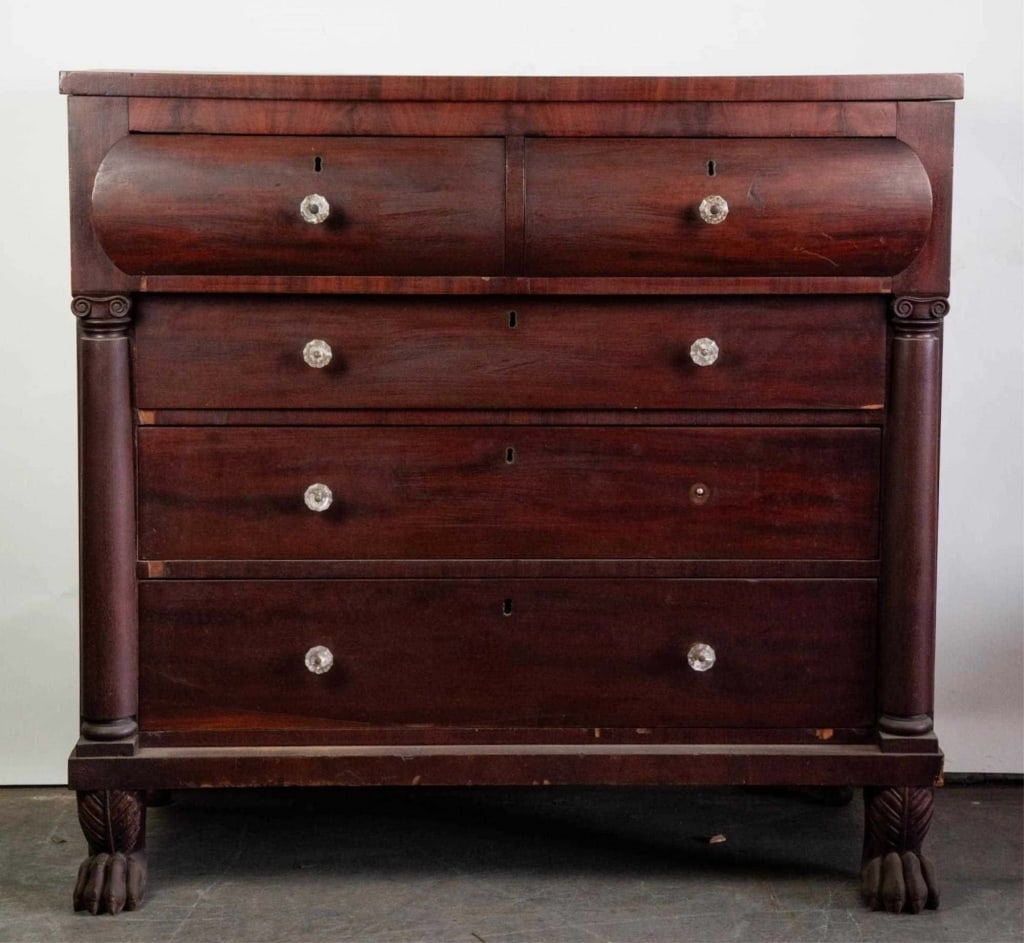 AMERICAN FEDERAL ANTIQUE MAHOGANY CHEST OF DRAWERS (1 of 7)