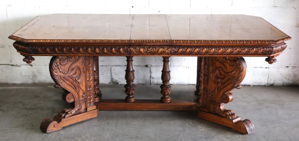 AMERICAN MONUMENTAL BURL WALNUT LIBRARY TABLE (1 of 7)