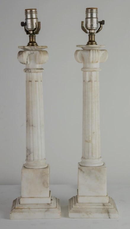 WHITE MARBLE COLUMN FORM PAIR OF TABLE LAMPS (1 of 6)
