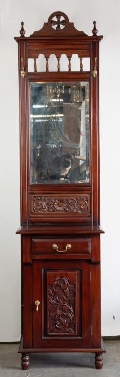 ENGLISH STYLE MAHOGANY HALL STAND W/BEVELED MIRROR (1 of 7)