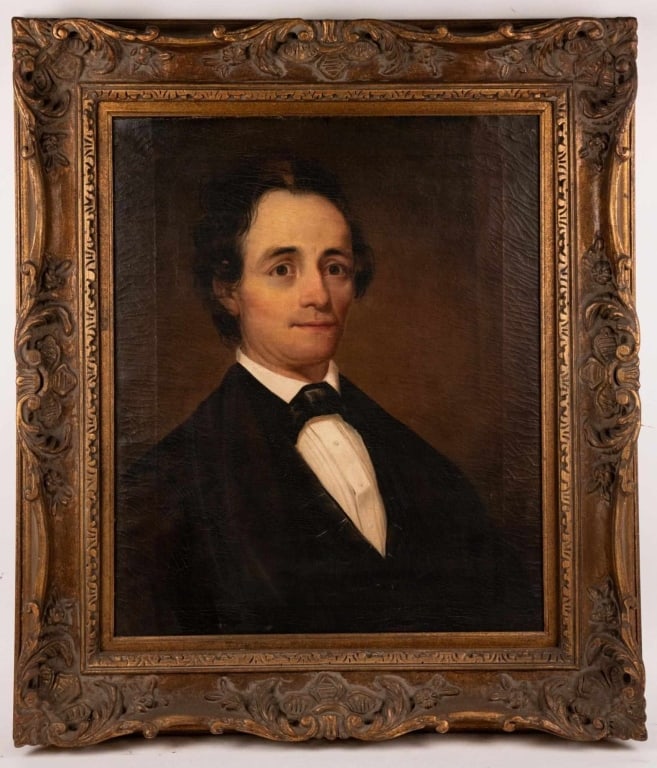 AMERICAN SCHOOL, MALE PORTRAIT, 1849 O/C: American school, male portrait, 1849 oil on canvas. Signed to lr. Framed. Note: Each lot in this auction was stored in an active industrial warehouse. Accordingly, lots may exhibit dust and/or surface