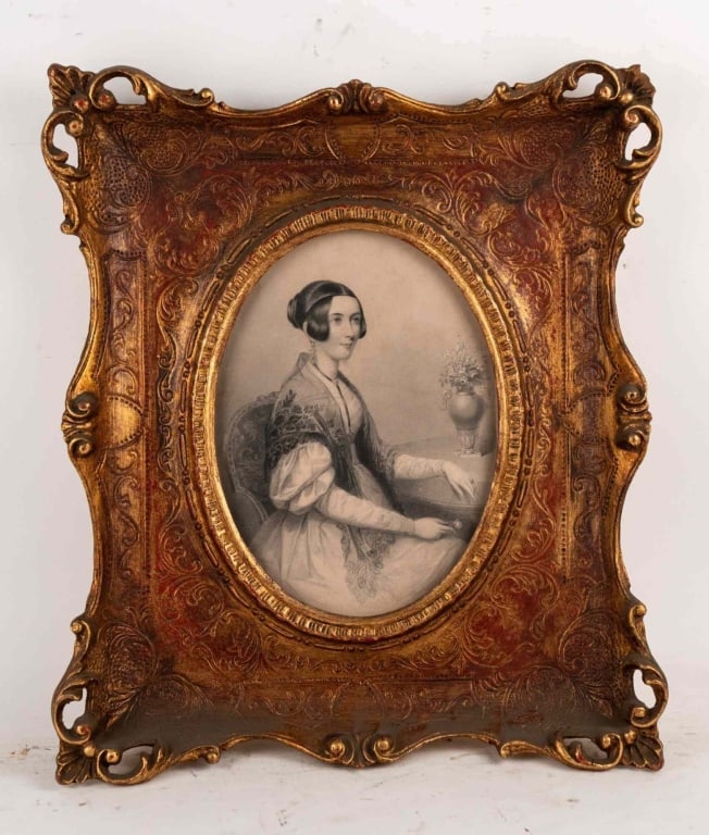 ETCHING OF A WOMAN IN FLORENTINE STYLE FRAME (1 of 5)