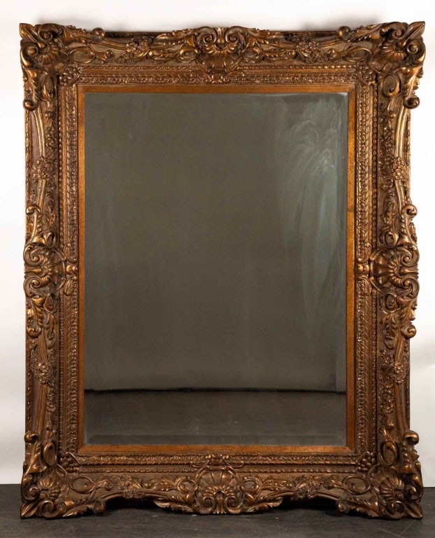 LARGE GILT ART FRAME WITH BEVELED MIRROR (1 of 4)