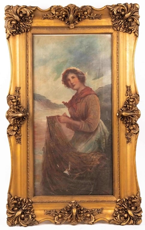 19TH C. PORTRAIT OF A WOMAN, OIL ON CANVAS: Oil on canvas. Signed to lr. Framed. Damage to canvas. Note: Each lot in this auction was stored in an active industrial warehouse. Accordingly, lots may exhibit dust and/or surface residue and may be