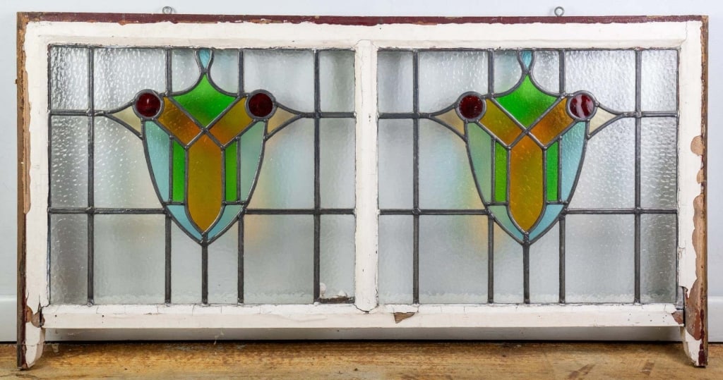 ENGLISH LEADED STAINED GLASS DOUBLE WINDOW (1 of 4)