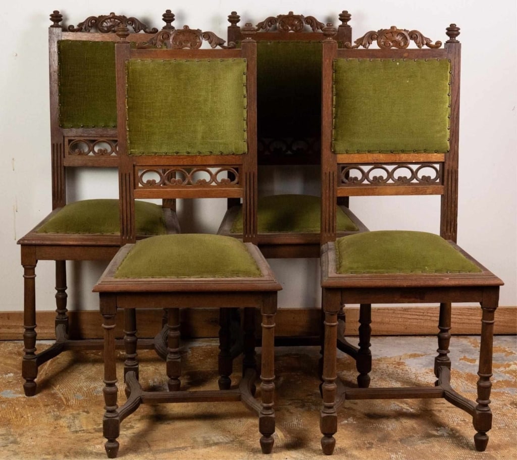 SET OF 6 19TH C. FRENCH OAK CARVED SIDE CHAIRS (1 of 4)