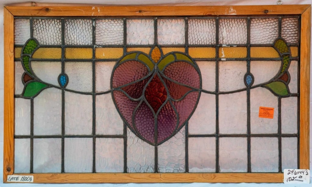 FRENCH ART NOUVEAU STAINED GLASS PANEL (1 of 3)