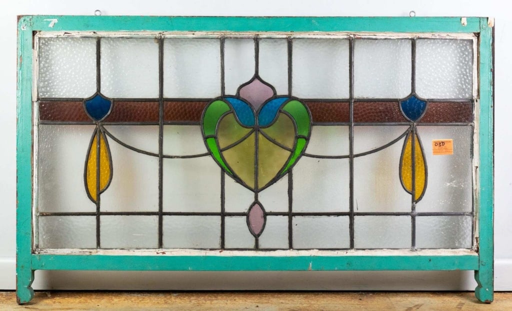ENGLISH LEADED STAINED GLASS DOUBLE WINDOW (1 of 4)