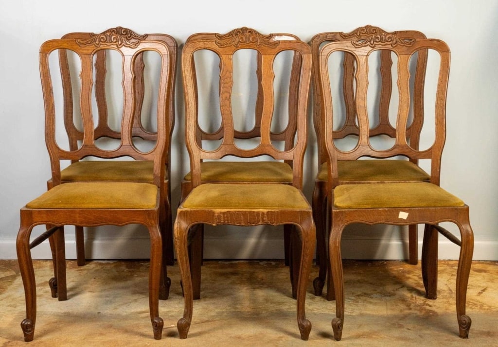 SET OF 6 19TH C. FRENCH OAK CARVED CHAIRS (1 of 3)