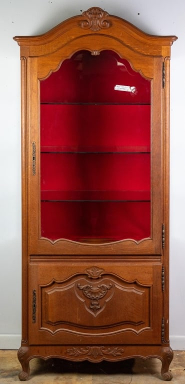 FRENCH OAK CARVED VITRINE CABINET (1 of 4)