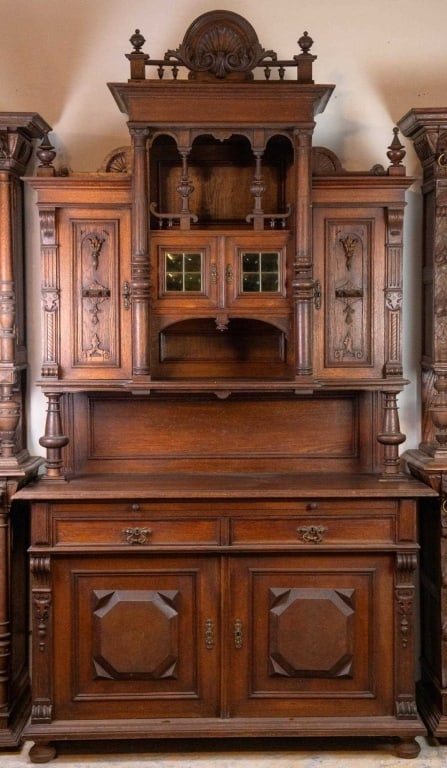 FRENCH RENAISSANCE REVIVAL OAK VITRINE BUFFET (1 of 5)