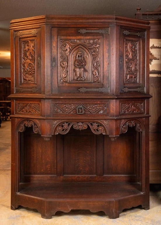 19TH C. GERMAN HAND-CARVED COURT CUPBOARD (1 of 5)