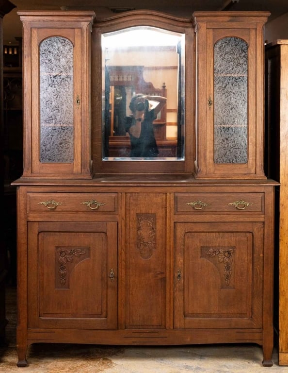 FRENCH ART DECO OAK CARVED DRESSING WARDROBE (1 of 5)