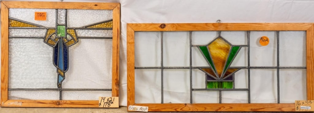 TWO FRENCH ART DECO STAINED GLASS PANELS (1 of 4)