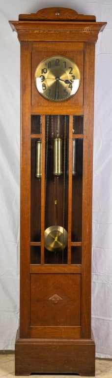 GERMAN OAK TALL CASE CLOCK (1 of 4)