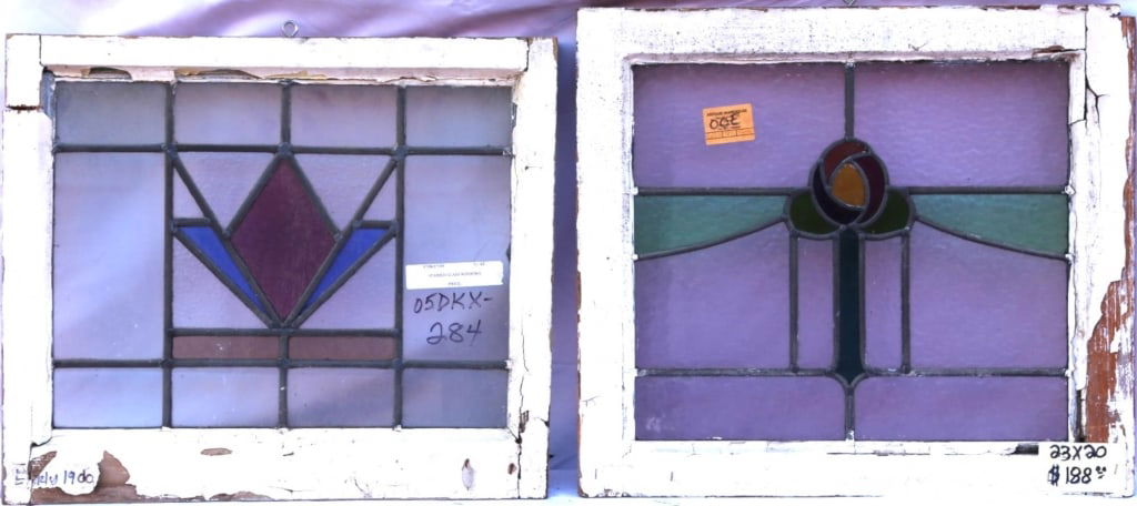 TWO ANTIQUE STAINED GLASS WINDOWS: Two antique stained glass windows. Approximate dimensions: h. 23", w. 20" Disclaimer: This is an online court ordered bankruptcy sale. Participating bidders must have a credit card on file with Live A