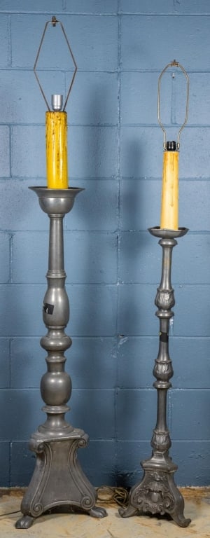 TWO ITALIAN PEWTER FLOOR LAMPS (1 of 3)
