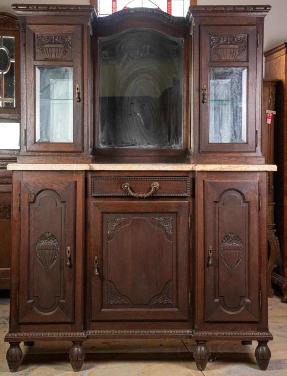 FRENCH ART NOUVEAU MARBLE TOP VITRINE BUFFET (1 of 5)