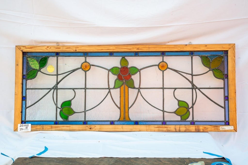 FRENCH ART NOUVEAU JEWELED STAINED GLASS PANEL (1 of 4)