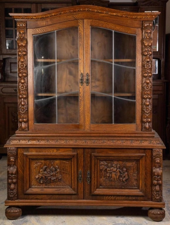 FRENCH RENAISSANCE REVIVAL OAK VITRINE (1 of 5)