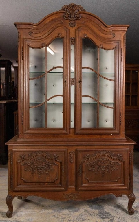 FRENCH LOUIS XV CARVED OAK VITRINE (1 of 4)