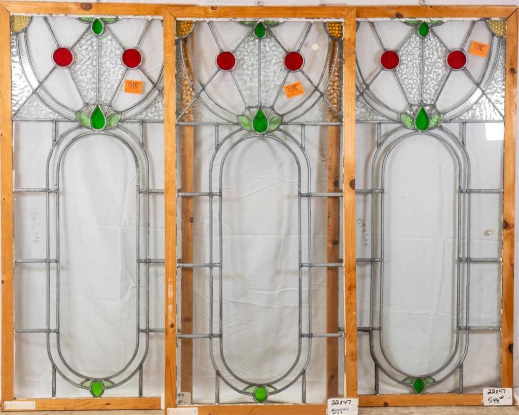 SET OF 3 CONTINENTAL STAINED GLASS PANELS (1 of 5)