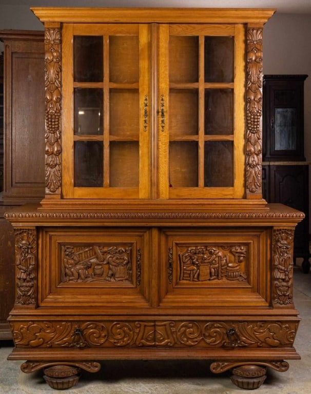 FRENCH RENAISSANCE REVIVAL FIGURAL CARVED VITRINE (1 of 5)