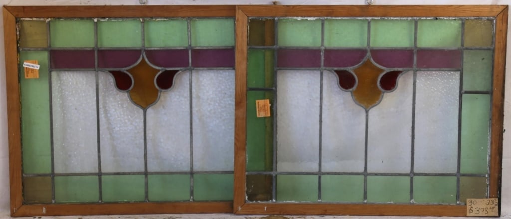 PAIR OF ENGLISH STAINED GLASS PANELS (1 of 3)