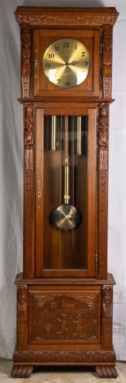 GERMAN OAK TALL CASE CLOCK (1 of 5)