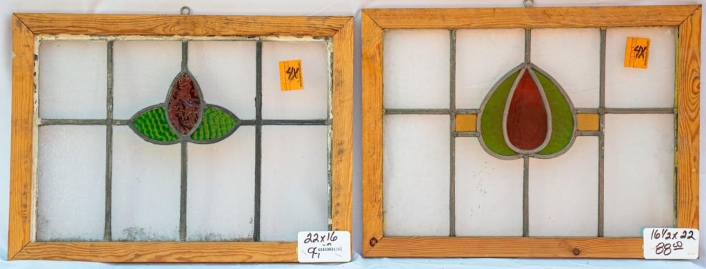 TWO ENGLISH ART DECO STAINED GLASS PANELS (1 of 4)