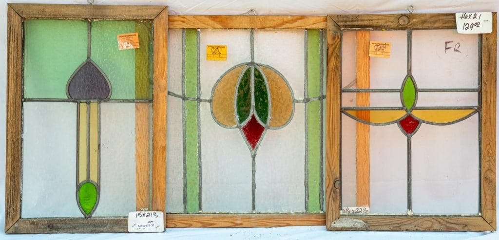 THREE CONTINENTAL STAINED GLASS PANELS (1 of 3)