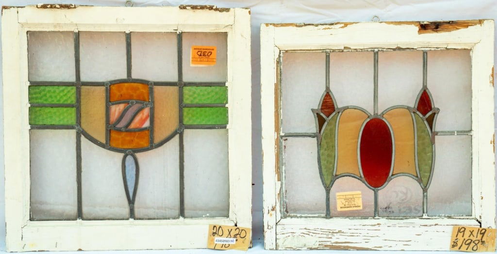 TWO CONTINENTAL STAINED GLASS PANELS (1 of 3)