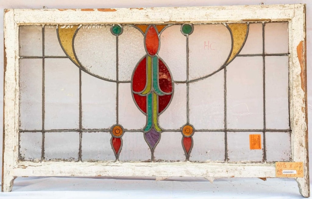 FRENCH ART NOUVEAU STAINED GLASS PANEL (1 of 5)