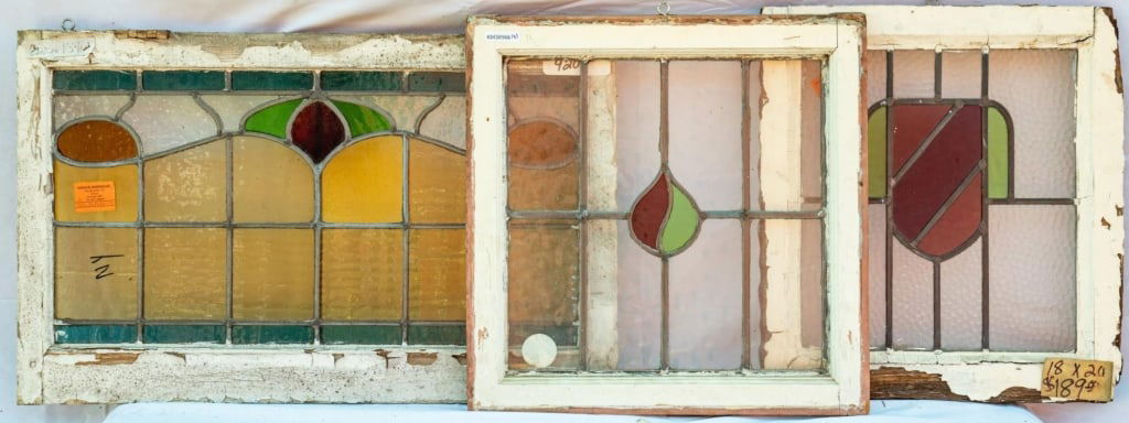 THREE CONTINENTAL STAINED GLASS PANELS (1 of 3)