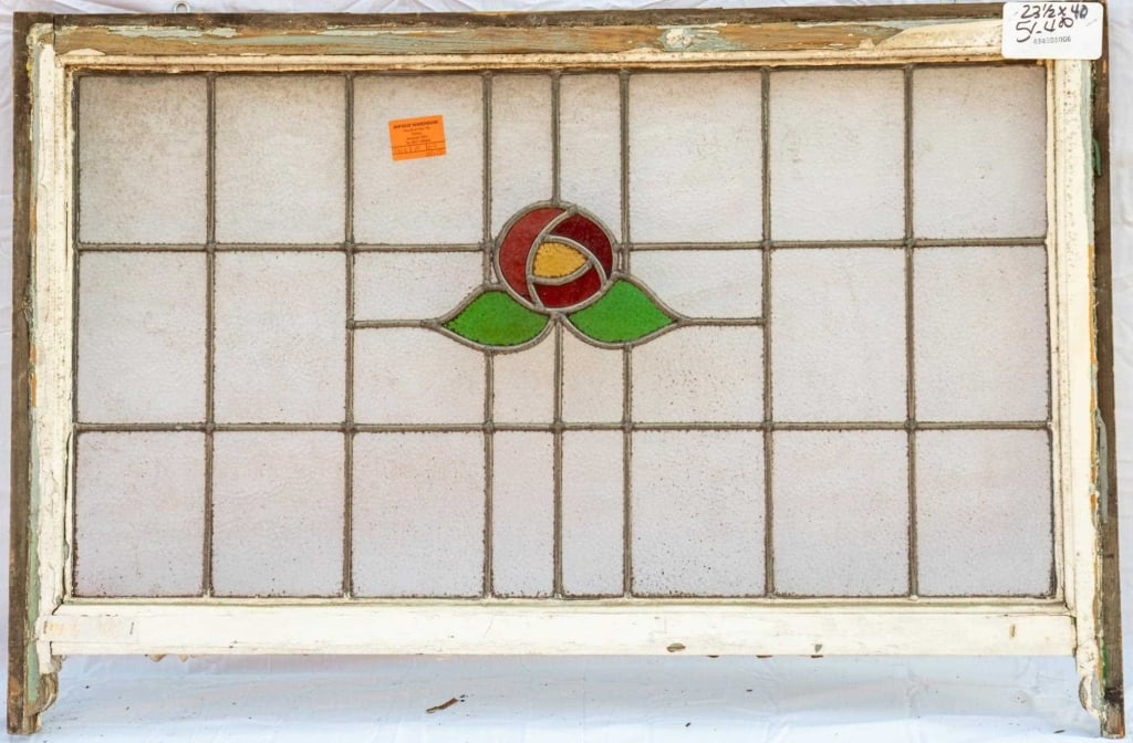 FRENCH ART NOUVEAU STAINED GLASS PANEL (1 of 3)